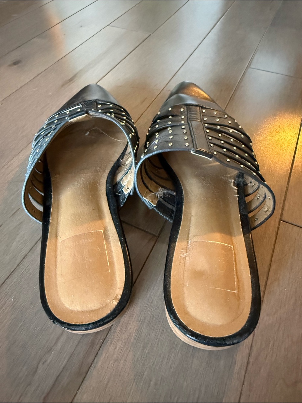 Dolce Vita Black Studded Pointed-Toe Leather Mules - Picture 2 of 5